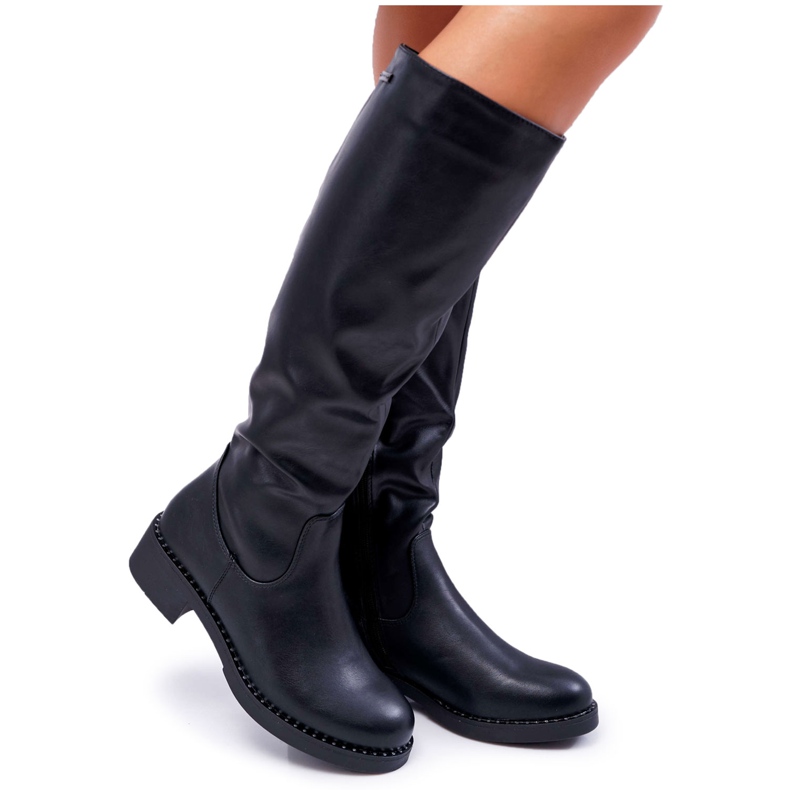 Botas altas femininas de salto baixo Sergio Leone Warm Black KZ280 preto