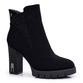 SEA Botas femininas de salto alto e plataforma com zircônia cúbica Black Deren preto