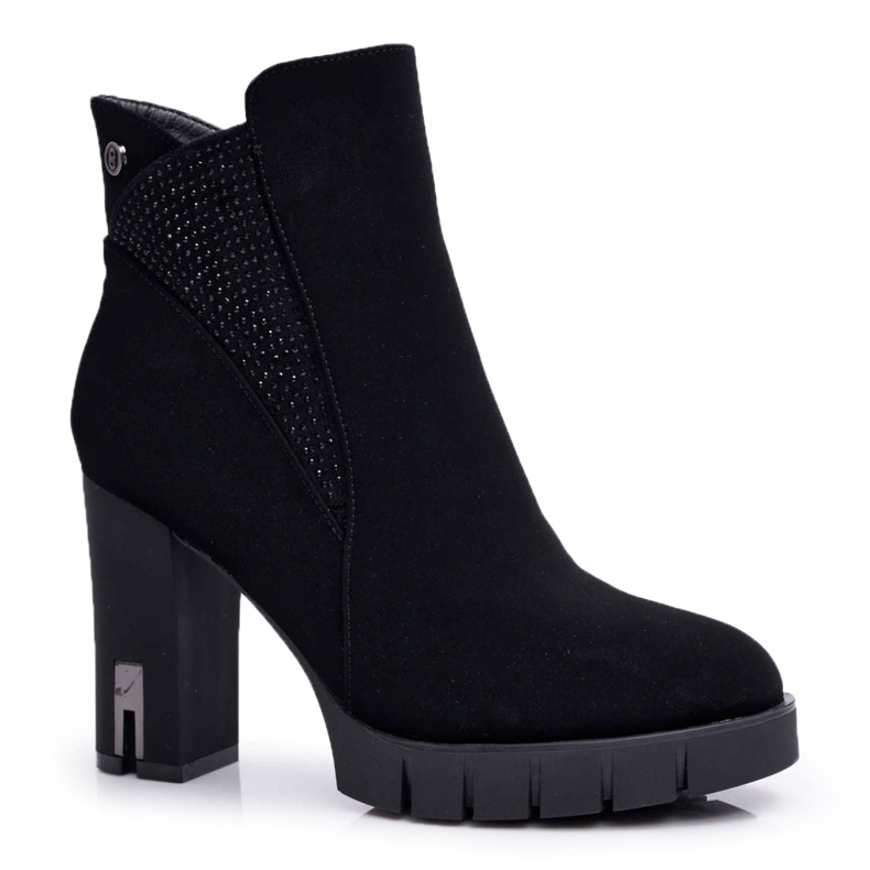 SEA Botas femininas de salto alto e plataforma com zircônia cúbica Black Deren preto