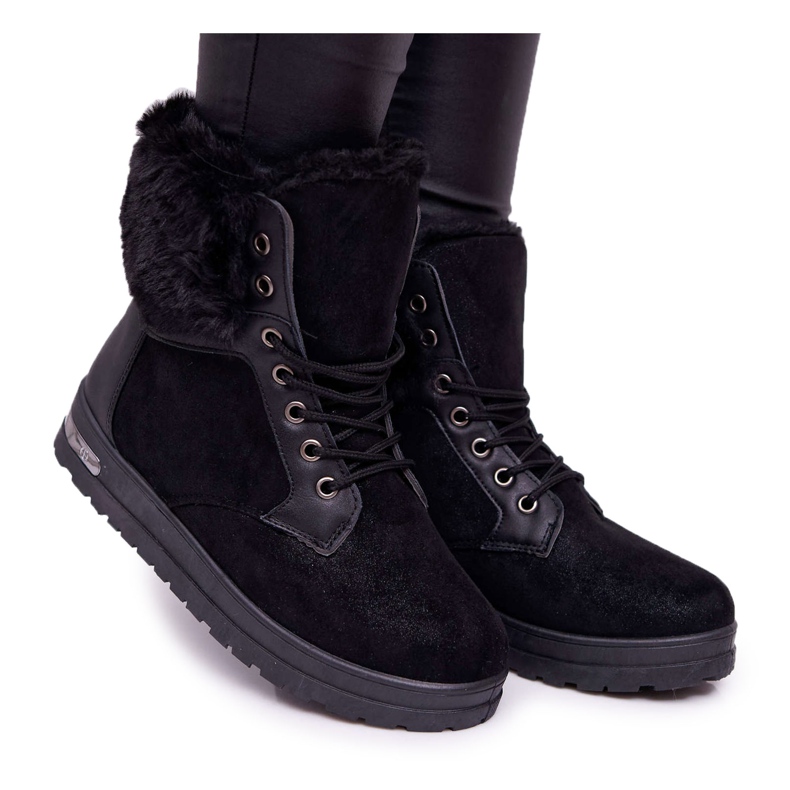 BUGO Botas altas femininas com glamiso de pele preta preto