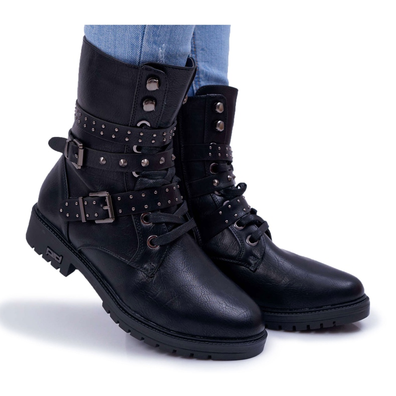 BUGO Botas femininas de salto plano preto Emenbar