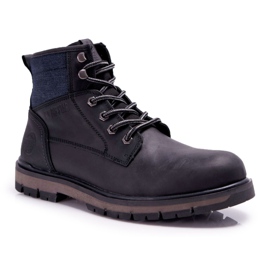 Botas de caminhada masculinas de couro Big Star preto EE174267 Botas de caminhada masculinas de couro Big Star preto EE174267