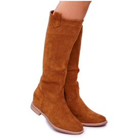 SEA Botas femininas de camurça canela média Camel Temet marrom