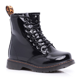 FRROCK Botas infantis aquecidas com zíper Lacquered Black Goopy preto
