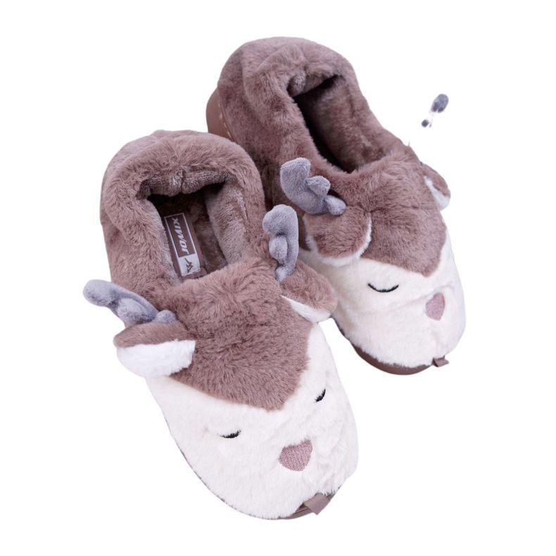 BUGO Chinelos femininos com rena de pele marrom castanho