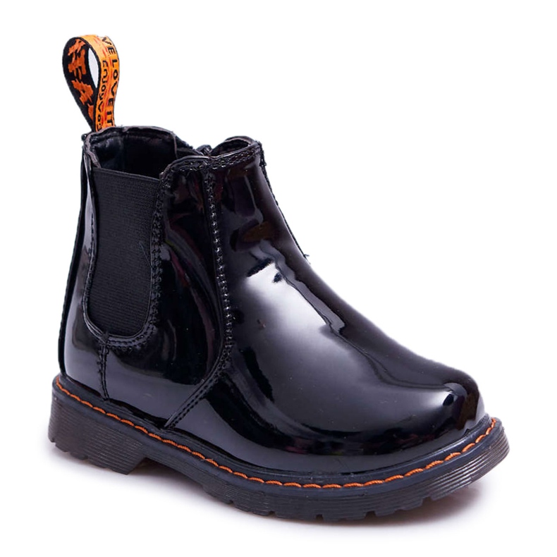 FRROCK Botas infantis aquecidas com zíper Lacquered Black Gustro preto