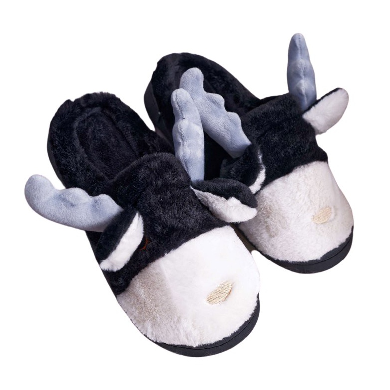 FRID Chinelos femininos com pele preta de rena Deff preto