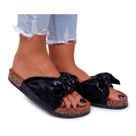 Chinelos femininos Black Metalics com laço preto