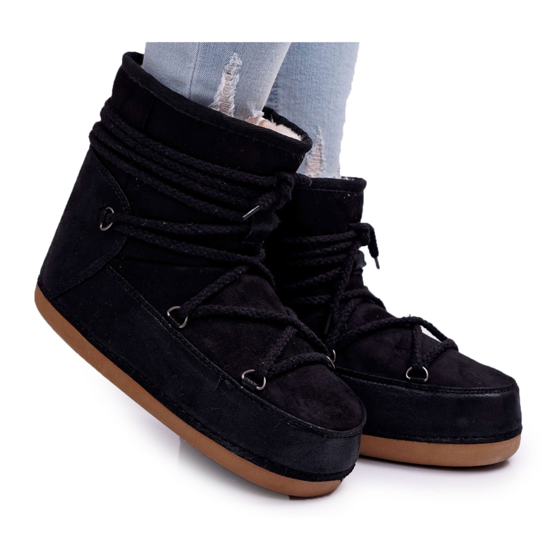 HAN Botas de neve femininas com pele preta Veme preto