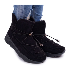 HAN Botas femininas Botas de neve aquecidas com pêlo preto Synte