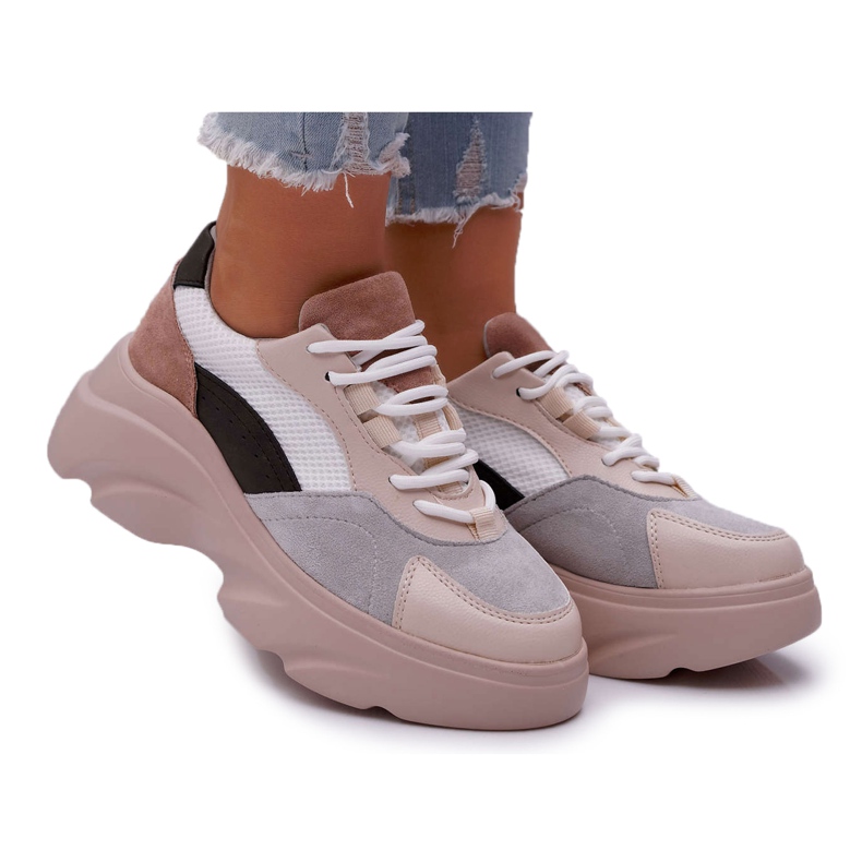 SEA Calçados esportivos femininos com sola grossa bege cardamomo