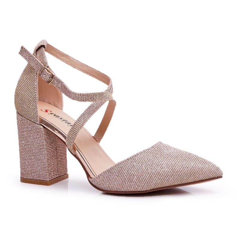 SEA Sapatos femininos no calcanhar glitter Champagne Perset multicolorido rosa