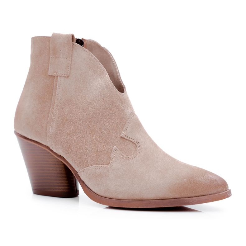 Nicole Botas femininas de couro bege com salto Chavai