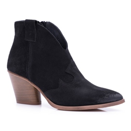 Nicole Botas femininas de couro preto com salto Chavai