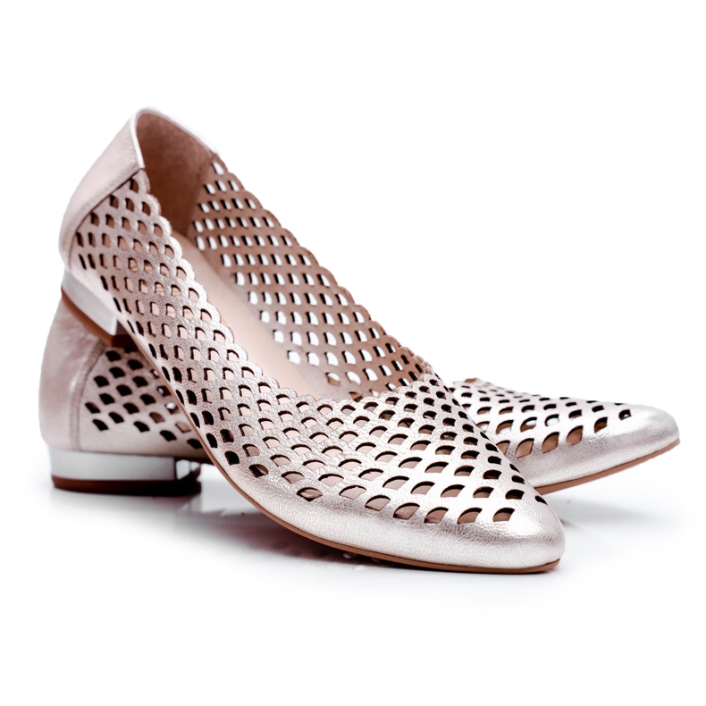 Exquisite Bailarinas de couro dourado feminino requintado 1107/1