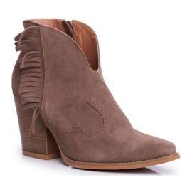 Botas femininas de couro com salto Laura Messi Khaki 2133 castanho