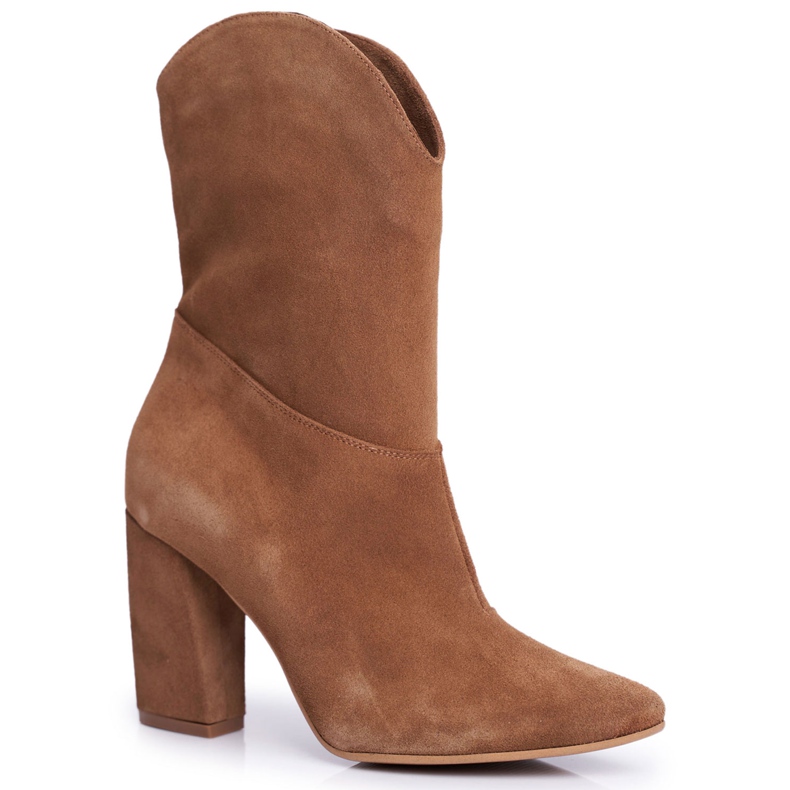 Botas femininas de couro com salto Laura Messi Camel 2123 castanho