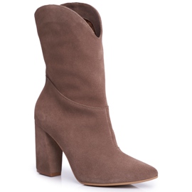 Botas femininas de couro com salto Laura Messi Khaki 2123 cáqui Botas femininas de couro com salto Laura Messi Khaki 2123 cáqui