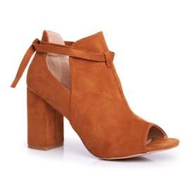 Vinceza Botas femininas, sandálias de salto, dedos abertos, camelo cinza marrom amarelo