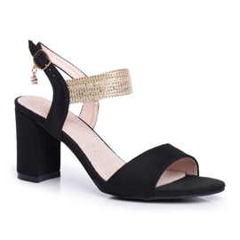 S.Barski Sandálias femininas com salto em camurça preta Enjoy preto