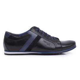 Sapatos de couro casual para homens Nikopol Black 1721 preto