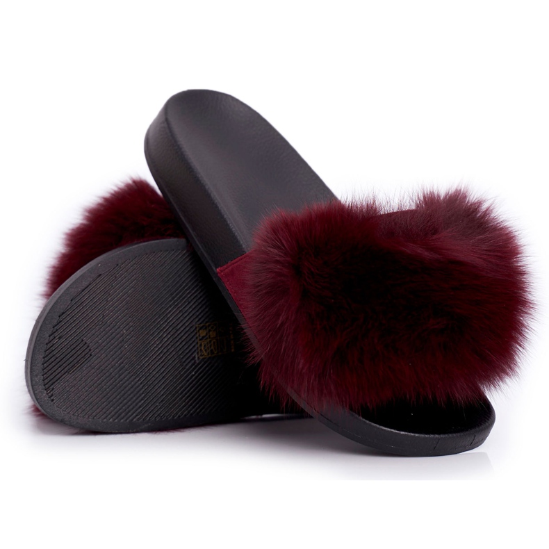 Chinelos femininos com pelo natural vermelho escuro Naturis