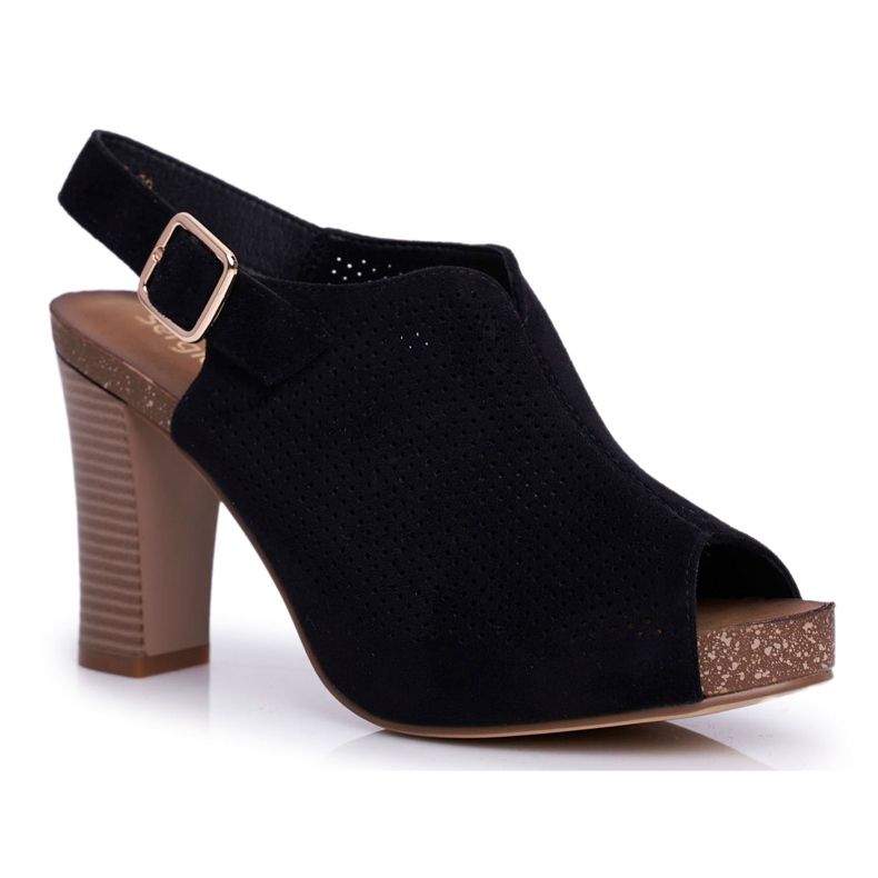 Sandálias femininas de salto alto Sergio Leone SK855 Black Senillo preto