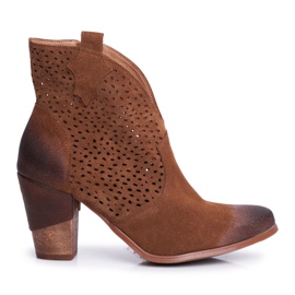 Exquisite Botas femininas com salto de couro de veludo botas de cowboy marrom requintado 1170