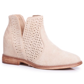 Botas femininas com salto plano em camurça aberturas cappuccino castanho