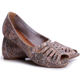 Feminino Ballerinas Maciejka Couro Marrom com padrões 03497-21 castanho multicolorido