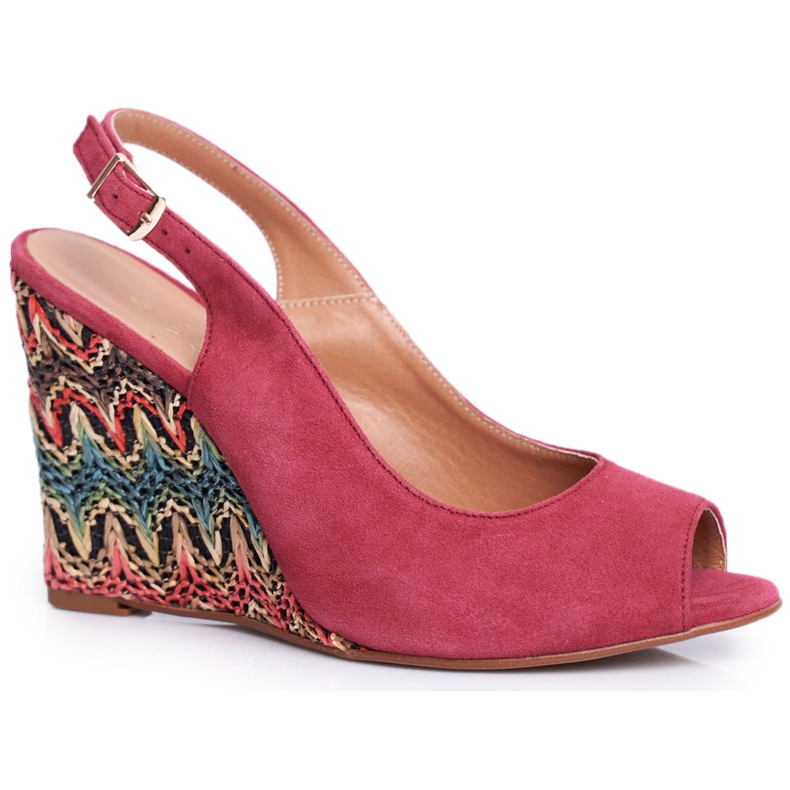 Sandálias femininas com cunha Laura Messi Couro Borgonha 1964 vermelho