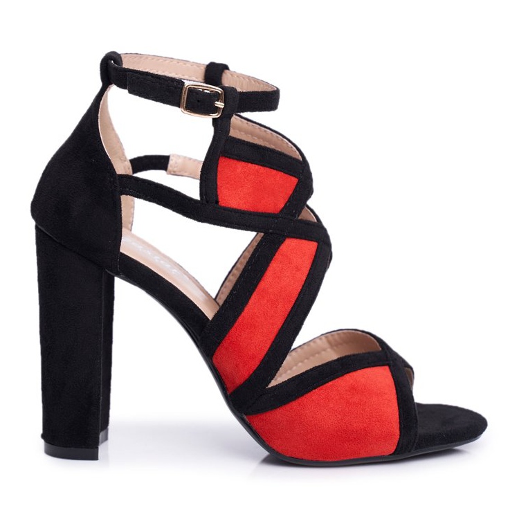 SEA Sandálias de salto feminino em camurça preto vermelho Emolly