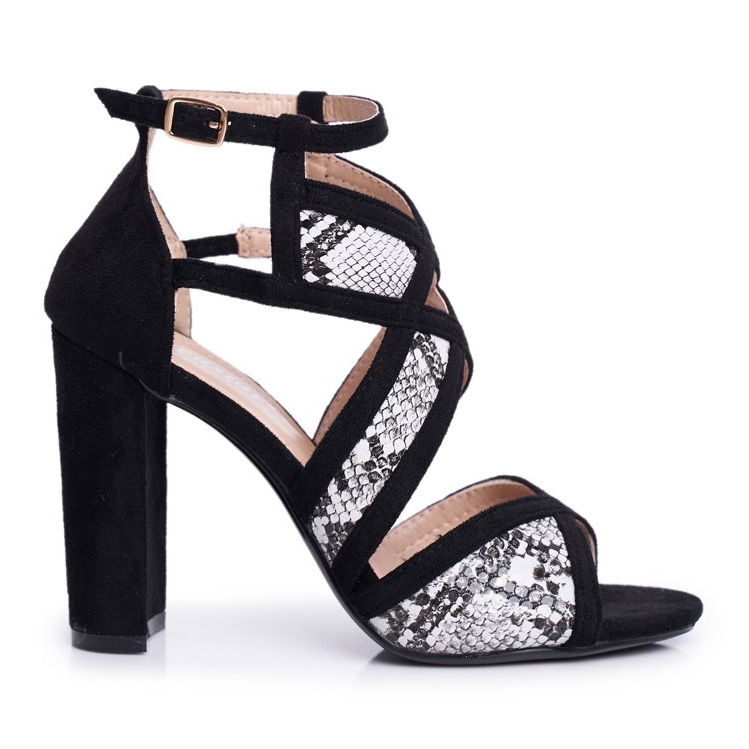 SEA Sandálias femininas com salto em camurça Emolly cobra preta preto cinza