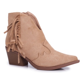 SEA Botas femininas de salto alto com franjas Botas de caubói bege Sibi SEA Botas femininas de salto alto com franjas Botas de caubói bege Sibi