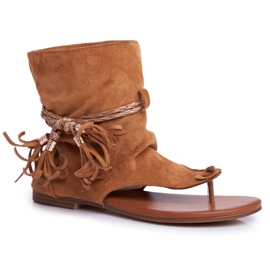 SEA Sandálias femininas chinelos com camelo SL1011 Madrit marrom