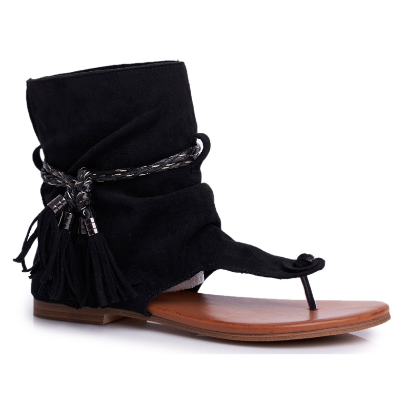 SEA Sandálias femininas chinelos com haste preta SL1011 Madrit preto