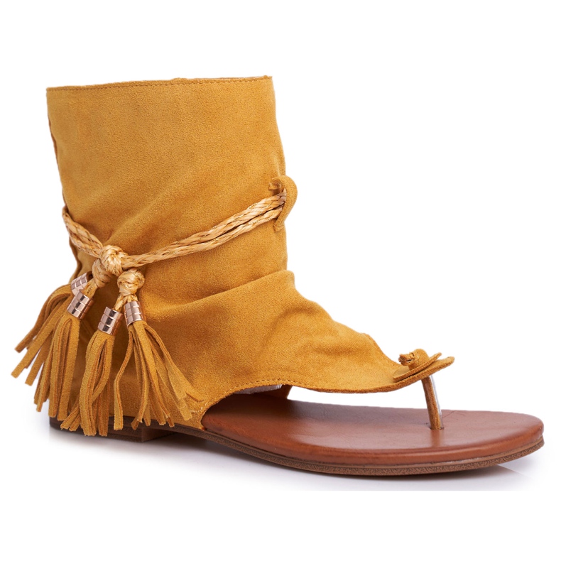 PS1 Sandálias femininas chinelos com canela amarela SL1011 Madrit amarelo