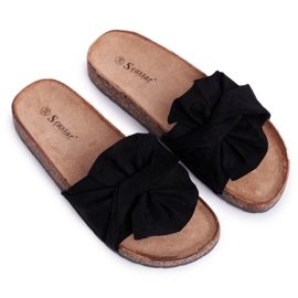 SEA Chinelos femininos com laços de cortiça em felis pretos