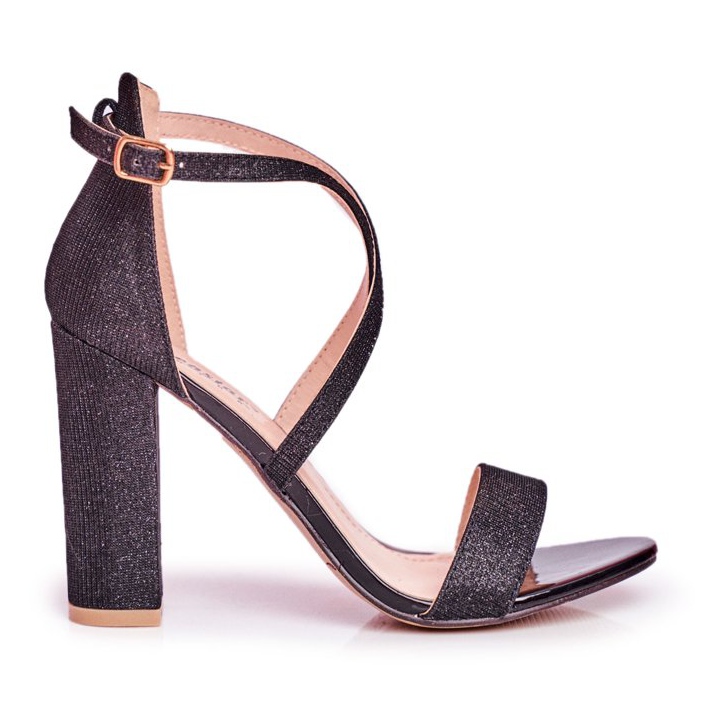 PS1 Sandálias de salto feminino com glitter preto Vivi