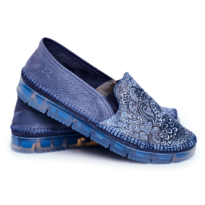 Brogues feminino Maciejka Couro Deslizante Azul Marinho 03512-45