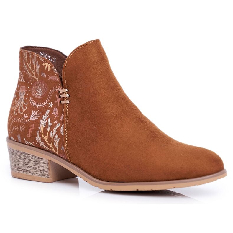 Botas femininas com salto plano Spring Camel Elizabeth castanho