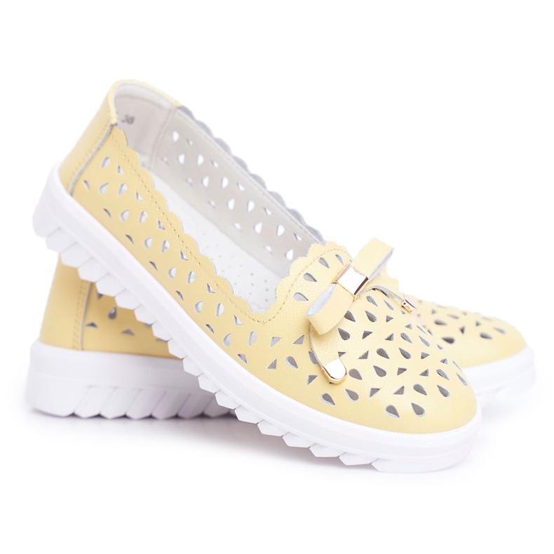 S.Barski Mocassins femininos, couro perfurado LR71515 amarelo Murrieta