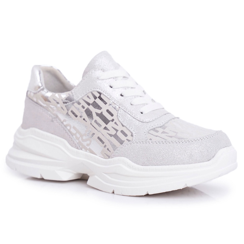 S.Barski Sapatos esportivos femininos de couro prata tênis Palm Bay cinza