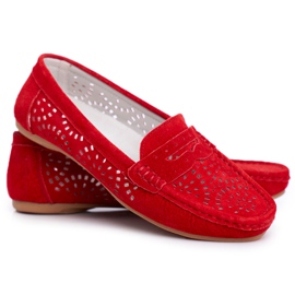 S.Barski Mocassins femininos com aberturas de couro Red Salem vermelho