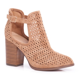 Botas femininas de salto em camurça a céu aberto Camel Morrena marrom