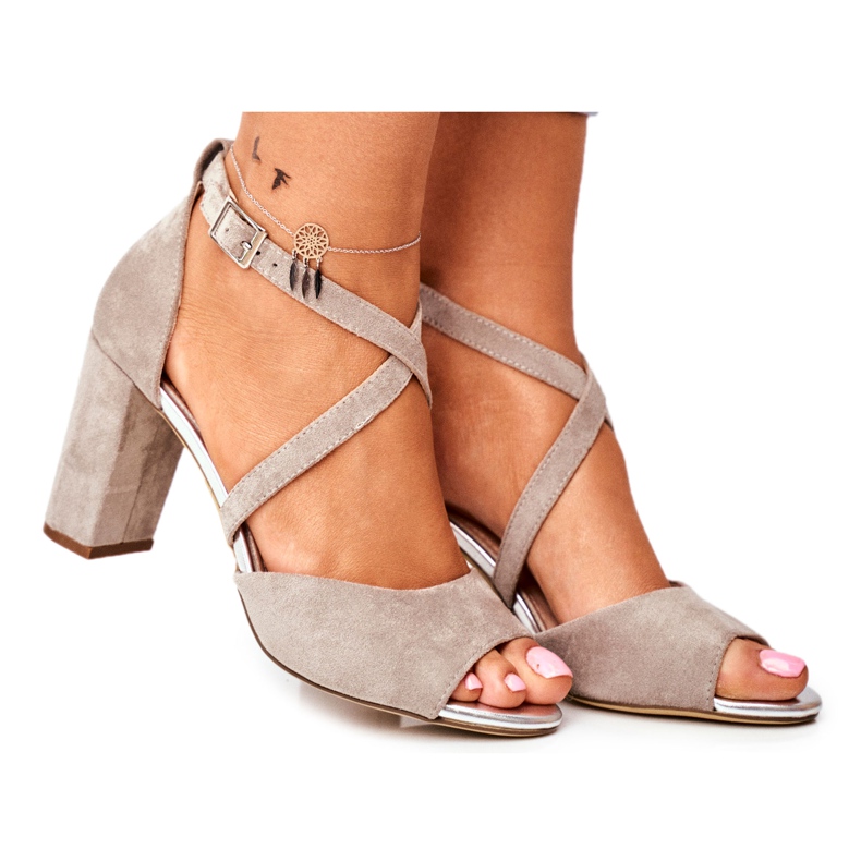Sandálias femininas de salto alto Sergio Leone Grey SK865 cinza