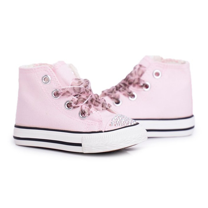 FRROCK Tênis infantil strass rosa alto sorriso