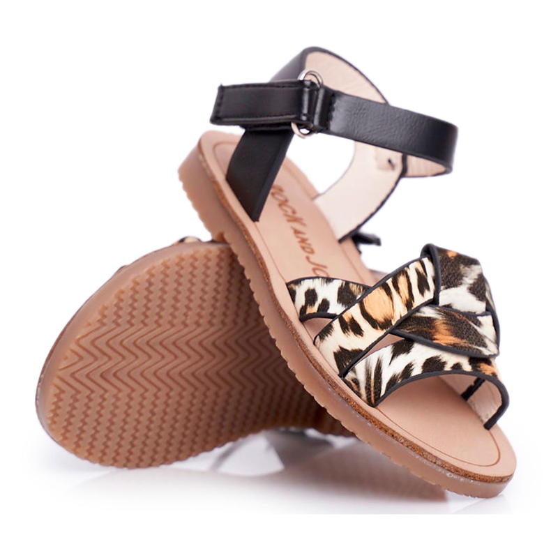 FRROCK Sandálias infantis com velcro para meninas Leopard Mimi preto