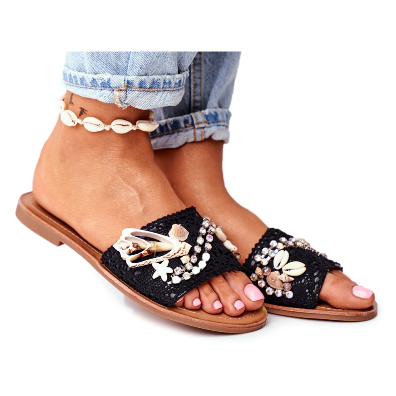 FS1 Chinelos femininos pretos com concha na Espanha FS1 Chinelos femininos pretos com concha na Espanha