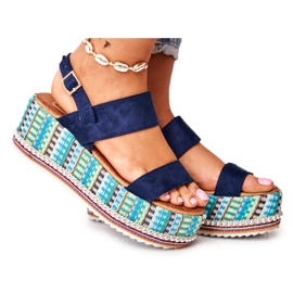 FW1 Sandálias femininas em cunha Alpercatas, azul marinho Sandy azul-marinho